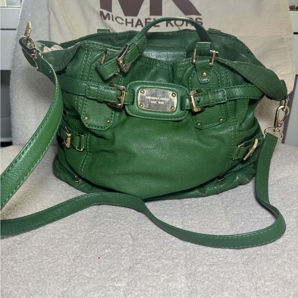 RARE Vintage Michael Kors Green Soft Leather Shoulder / Bag with Gold Hardware